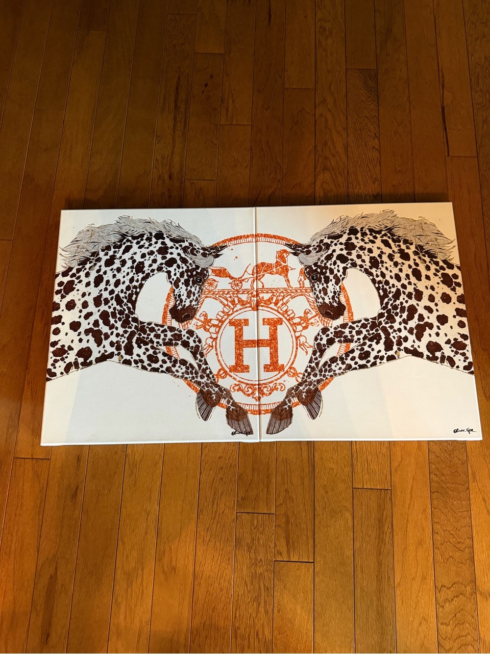 Oliver Gal Brown and Orange Duo Horse Crest Canvas Set
